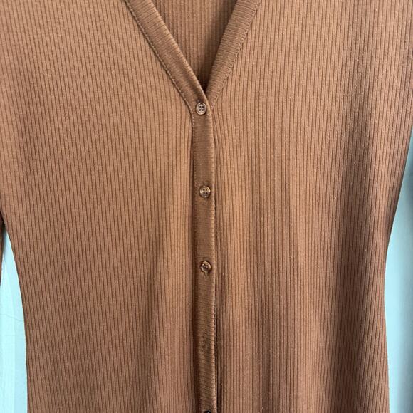 CULPOS X INC Ribbed Button-Front Cardigan Dress Brown Size Small - Picture 5 of 12
